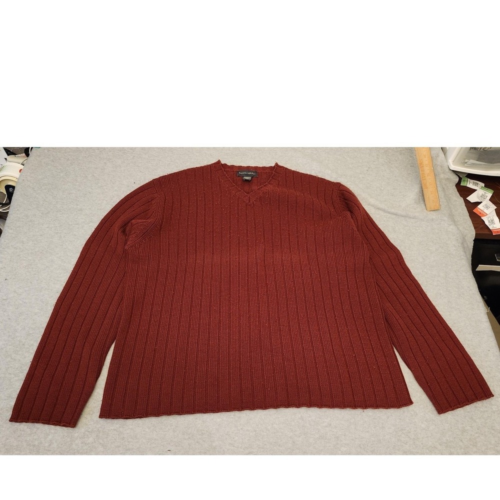 Banana Republic Sweater Mens 2XL Burgundy Merino Wool Ribbed V Neck Pullover